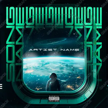 Premade album cover “Space Mission” — a cosmic scene: stars, planets, emptiness in a blue palette