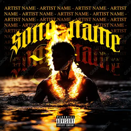 Portada de álbum prediseñada «Fiery Man» — un retrato de hombre con sombra densa y luz contenida, en una gama naranja