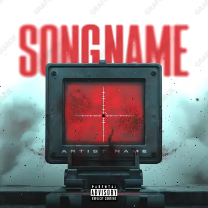 Portada de álbum prediseñada «Line Of Fire» — un encuadre no figurativo construido con color y textura, en una gama roja