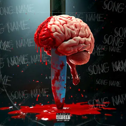 Portada de álbum prediseñada «Brainless» — un encuadre que no encaja en una sola categoría, en tonos rojos intensos