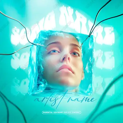 Premade album cover “Frozen Face” — nature in frame: sky, water and air in cool blue tones