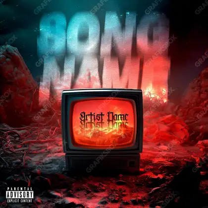 Portada de álbum prediseñada «War Tv» — textura analógica: ruido, líneas de barrido, pantallas viejas, en tonos rojos intensos