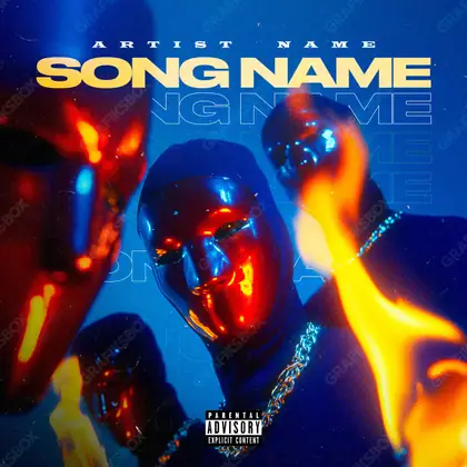 Portada de álbum prediseñada «Fire Gang» — un encuadre caliente: chispas, calor, humo, en tonos azules fríos