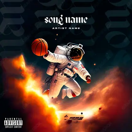 Portada de álbum prediseñada «Space Ballin» — un campo de estrellas y luz fría, en una gama roja
