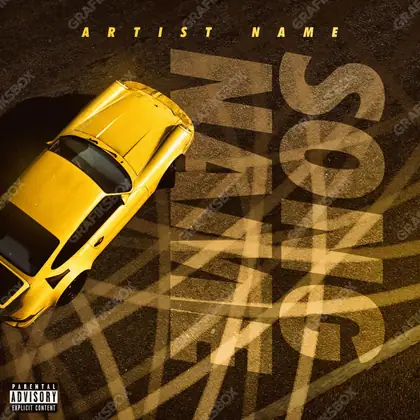 Portada de álbum prediseñada «Drift» — el capó, el asfalto y las luces de la autopista, en matices anaranjados