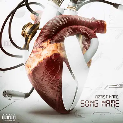 Portada de álbum prediseñada «Vs Machine» — cables y máquinas, estética VHS y digital temprano, en tonos rojos intensos