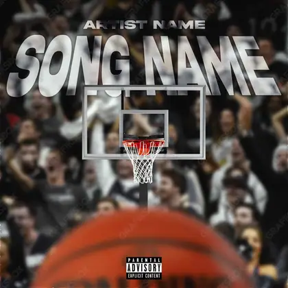 Portada de álbum prediseñada «Basketball» — una idea visual original sin equivalente cercano en el catálogo, en tonos rojos intensos