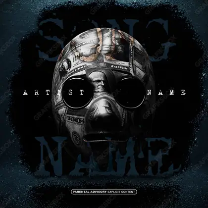Premade album cover “Face Vest” — a close portrait built around the eyes in a black and white palette