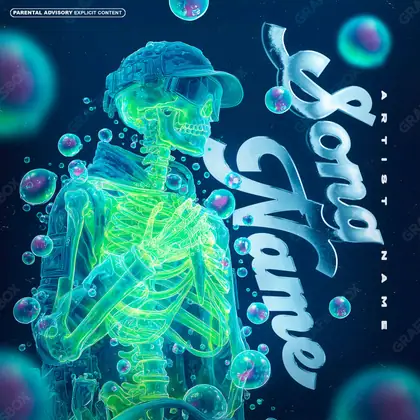 Обложка для песни в мрачной эстетике «Bubble Skeleton» — в синих тонах
