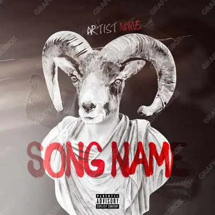 Portada de álbum prediseñada «Goat Sculpture» — una idea visual original sin equivalente cercano en el catálogo, en tonos rojos intensos