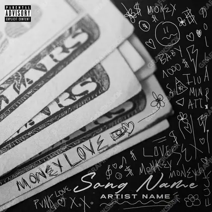 Готовая обложка для трека про любовь «Money Love» — в чёрно-белом