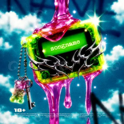 Готовая обложка для трека с неоном «Neon Syrup» — в синих тонах