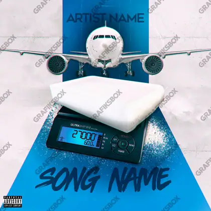 Portada de álbum prediseñada «Narco Air Plane» — equipo retro en cuadro: cintas, casetes, pantallas, en tonos azules fríos