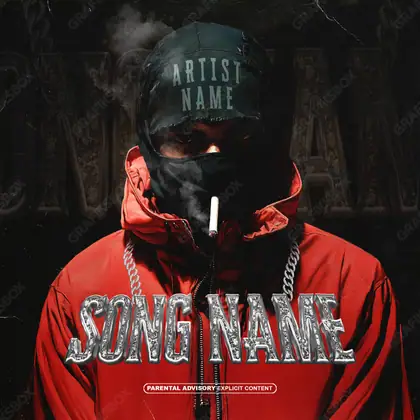 Premade album cover “Bling Man” — a portrait of a man with heavy shadow and restrained light in deep red tones