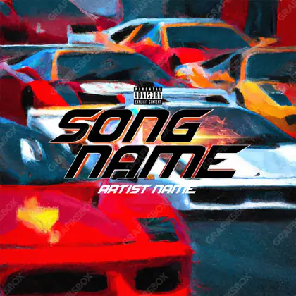 Portada de álbum prediseñada «Race Day» — un auto en cuadro y sensación de velocidad, en una gama roja