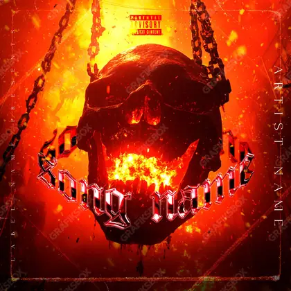 Portada de álbum prediseñada «Hellish Skull» — arte oscuro con una atmósfera pesada, en tonos rojos intensos