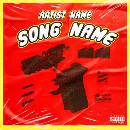 Portada de álbum prediseñada «Brickgun» — un encuadre que no encaja en una sola categoría, en una gama roja