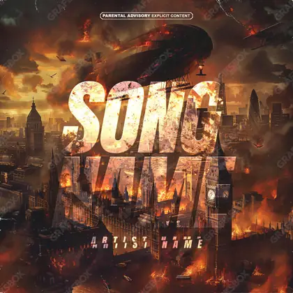 Portada de álbum prediseñada «London Fire» — fuego y humo en cuadro, en matices anaranjados