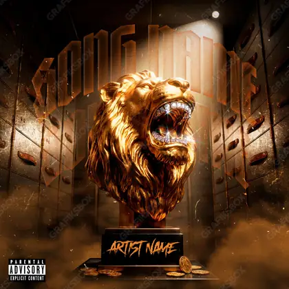 Portada de álbum prediseñada «Lion Cup» — una idea visual original sin equivalente cercano en el catálogo, en una gama naranja