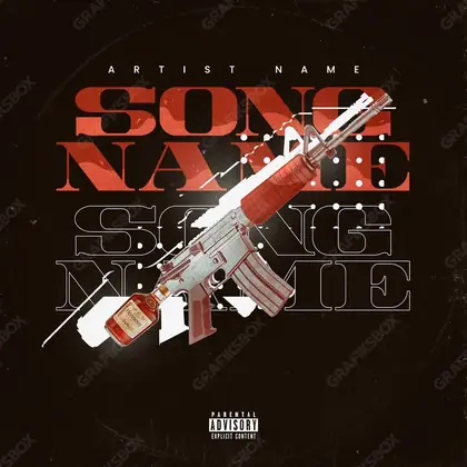 Portada de álbum prediseñada «Henny Gun» — imágenes duras en un encuadre de tonos bajos, en una gama roja