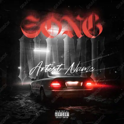 Portada de álbum prediseñada «Getaway Car» — un auto en cuadro y sensación de velocidad, en tonos rojos intensos