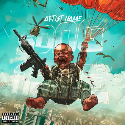 Portada de álbum prediseñada «Skydiving» — una idea visual original sin equivalente cercano en el catálogo, en una gama azul