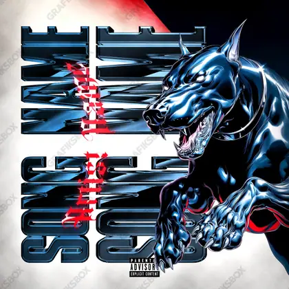 Portada de álbum prediseñada «Chrome Beast» — cromo, vidrio y reflejos de espejo, en una gama azul