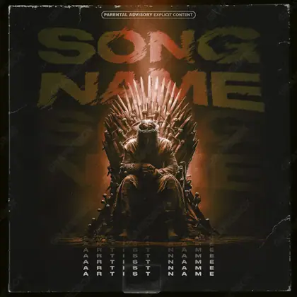 Portada de álbum prediseñada «Sharp Throne» — una idea visual original sin equivalente cercano en el catálogo, en una gama naranja