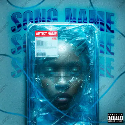 Premade album cover “Human Consumption” — a face in frame and deliberate shadow in a blue palette