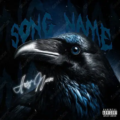 Premade album cover “Blue Raven” — harsh imagery in a low-key frame in cool blue tones