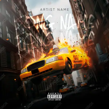 Portada de álbum prediseñada «Crazy Taxi» — un auto en cuadro y sensación de velocidad, en matices anaranjados