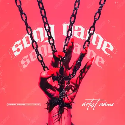 Portada de álbum prediseñada «Satanize» — una idea visual original sin equivalente cercano en el catálogo, en tonos rojos intensos