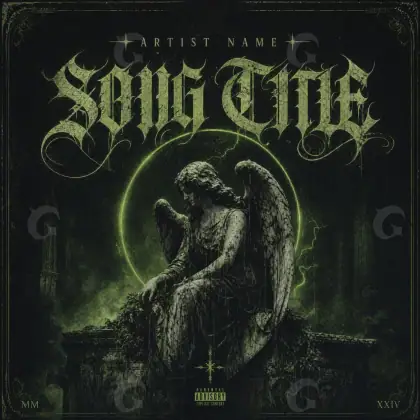 Premade cover art “Black Angel”: angel and neon, black and white tones