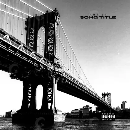 Music cover artwork “Black Bridge”: bridge and building, black and white tones