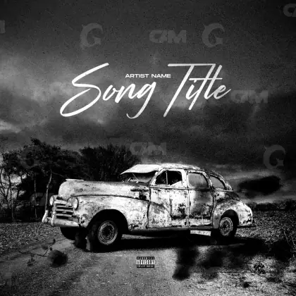 Album cover art “Black Car”: car and tree, black and white tones