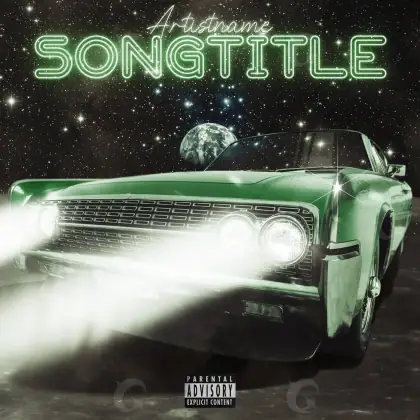 Portada para canción «Black Car»: coche y estrella; color blanco y negro