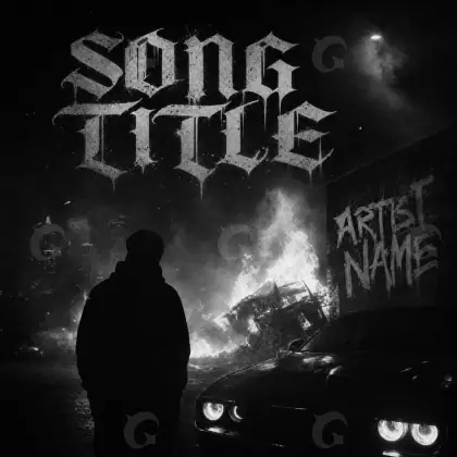 Music cover artwork “Black Car”: car and fire, black and white tones