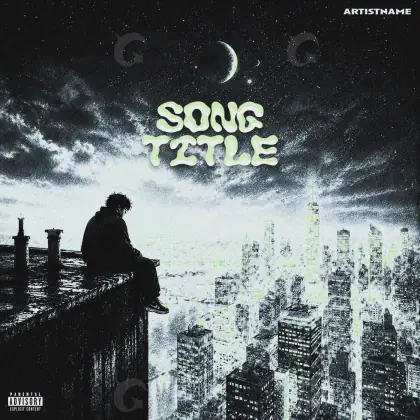 Album cover art “Black City”: city and man, black and white tones