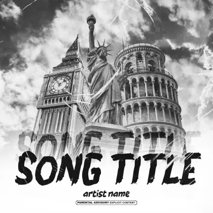 Arte de portada musical «Black Clock»: reloj y nube; color blanco y negro