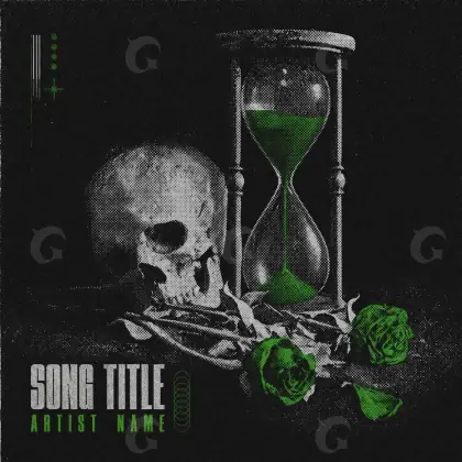 Premade cover art “Black Glass”: glass and skull, black and white tones