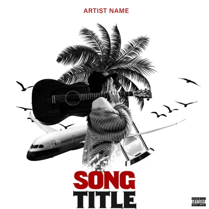 Premade cover art “Black Guitar”: guitar and palm, black and white tones