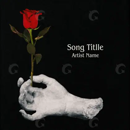 Album cover art “Black Hand”: hand and rose, black and white tones