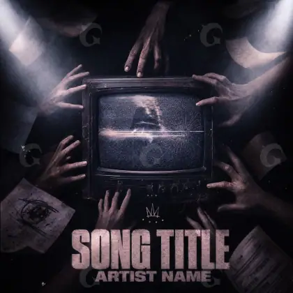 Premade cover art “Black Hand”: hand and screen, black and white tones