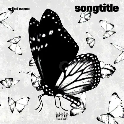 Portada para canción «Black Heart»: corazón y mariposa; color blanco y negro