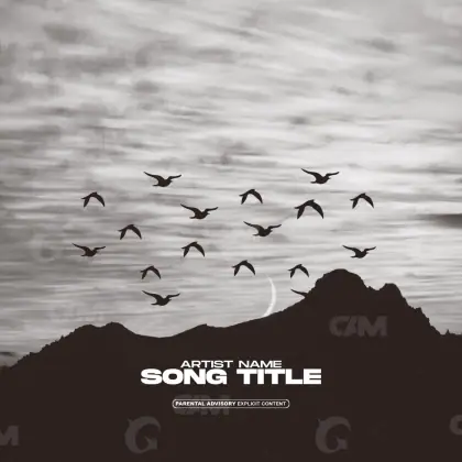 Album cover art “Black Mountain”: mountain and bird, black and white tones