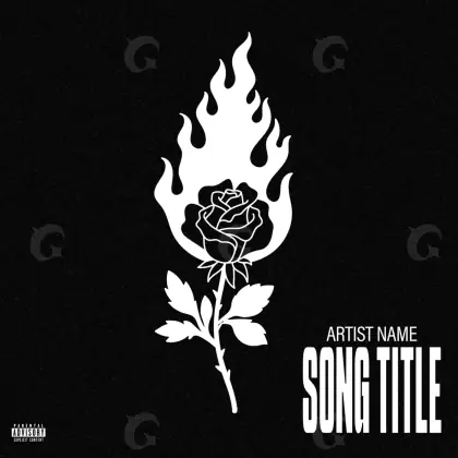 Album cover art “Black Rose”: rose and fire, black and white tones