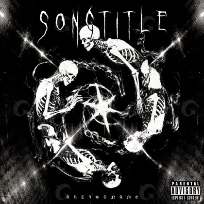Обложка для песни «Black Skeleton»: скелет и круг; палитра — чёрно-белая