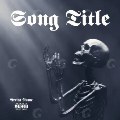 Album cover art “Black Skeleton”: skeleton and hand, black and white tones
