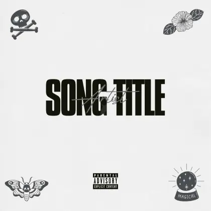 Arte de portada musical «Black Skull»: calavera y mariposa; color blanco y negro