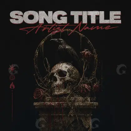 Portada para canción «Black Skull»: calavera y rosa; color blanco y negro